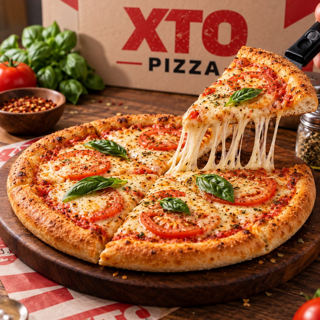 Margherita pizza slice pull